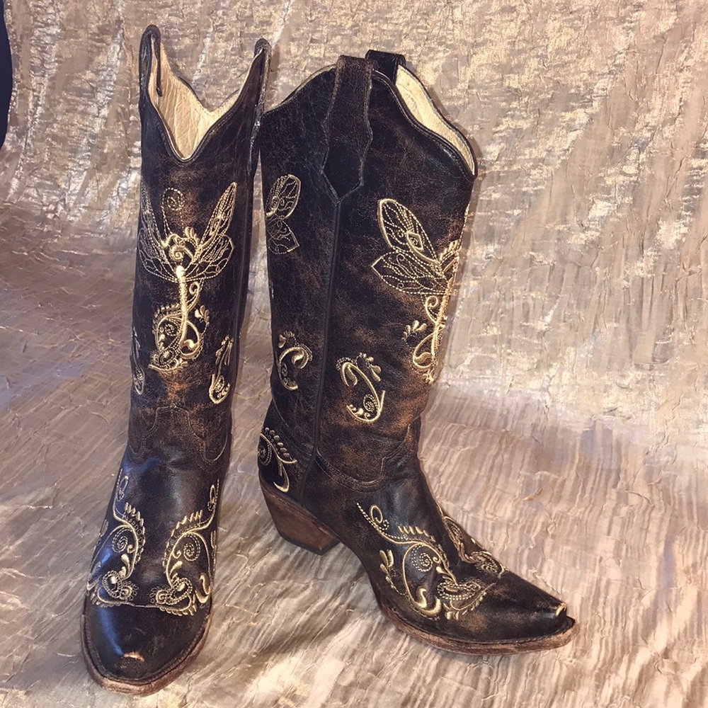 Embroidered Leather Womans Western Boot, Size 7.5